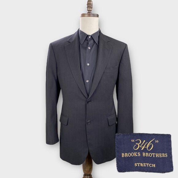 Brooks Brothers Other - Brooks Brothers Blazer Mens 40R Slim Pinstripe 346 Stretch Black Sport Jacket